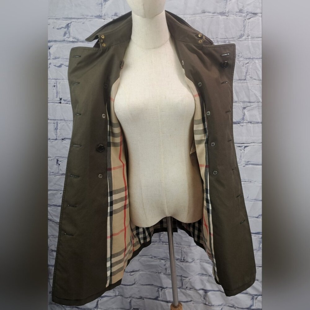Burberry Queensborough Trench Coat Jacket Army Green Garbardine Mid-Length 4 US - Picture 10 of 16
